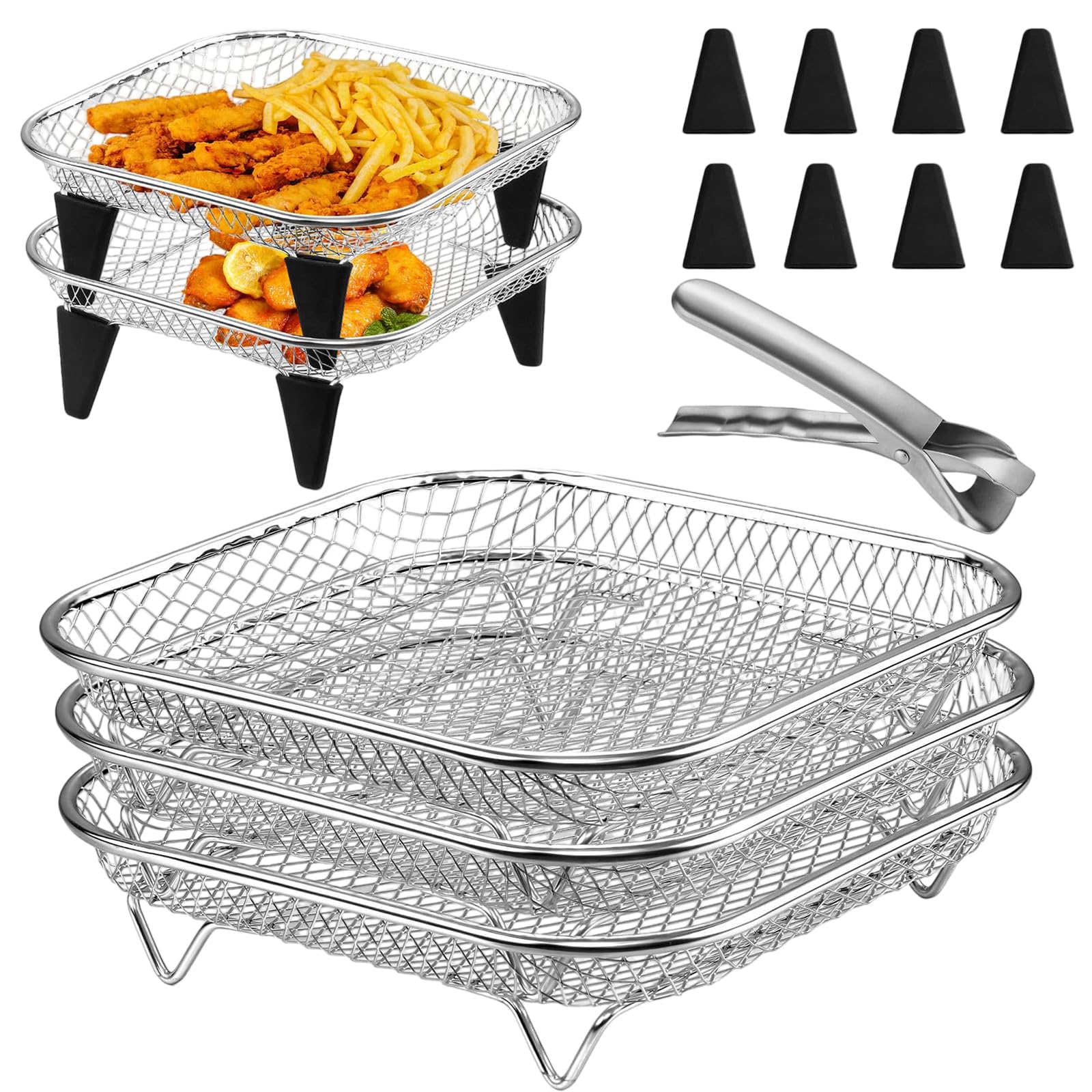 Paniers empilables pour friteuse à air avec grilles de 21 cm et pince