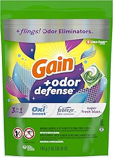GAIN Flings Laundry Detergent Pacs with Odor Defense, 35 Ct, Super Fresh HE 3in1 Detergent Pacs with Febreze and Oxi, Green