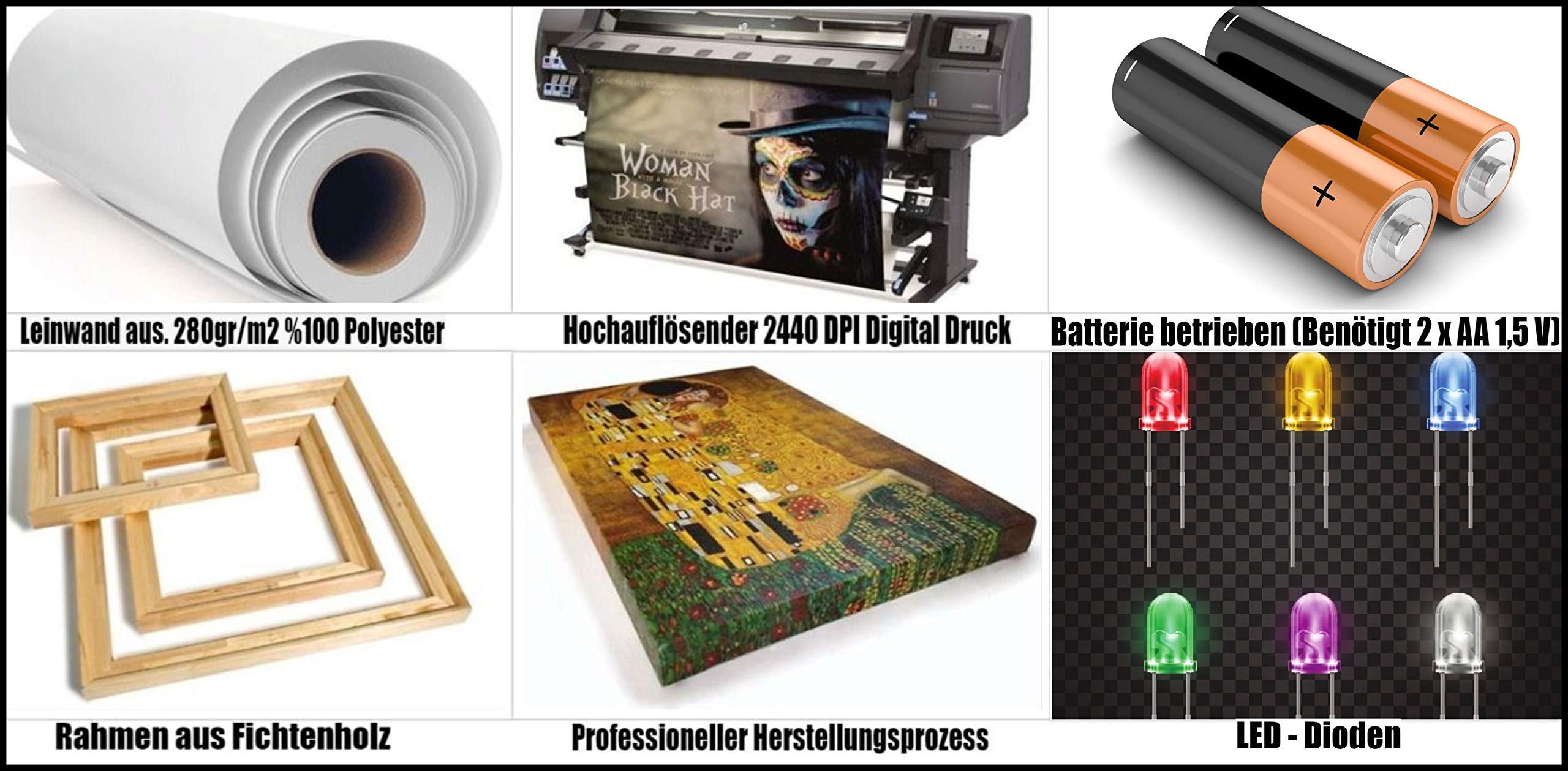 LED-afbeelding met verlichting LED- foto's canvas foto 65 x 45 cm lichtbeeld US CAR / WHITE / BLUE / OLDTIMER