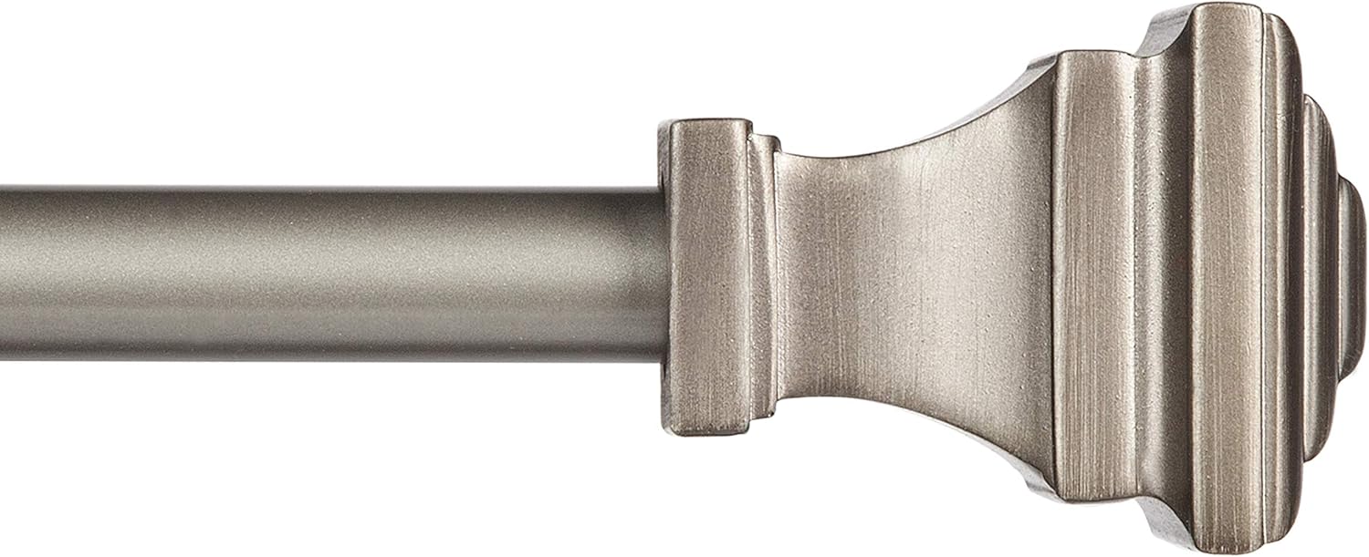Kenney KN75245 Fast Fit Easy Install Milton Square End Decorative Window Curtain Rod, 66-120" Adjustable Length, Pewter Finish, 5/8" Diameter Steel Tube