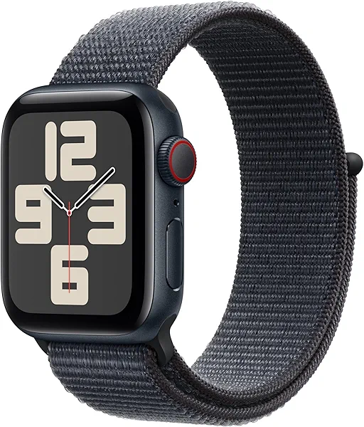 Apple Watch SE (2nd Gen) [GPS + Cellular 40mm] Smartwatch with Midnight Aluminum Case with Ink Sport Loop One Size. Fitness and Sleep Trackers, Crash Detection, Heart Rate Monitor, Carbon Neutral