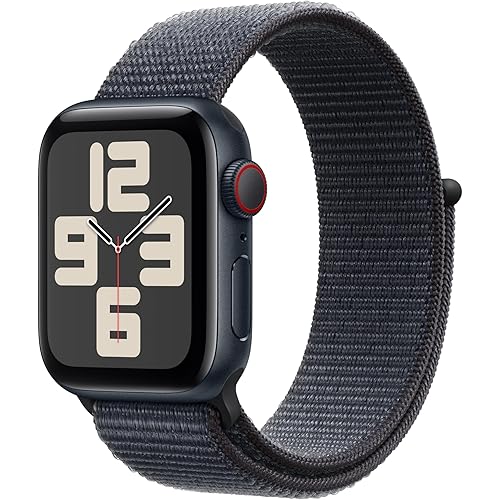Apple Watch SE (2nd Gen) [GPS + Cellular 40mm] Smartwatch with Midnight Aluminum Case with Ink Sport Loop One Size. Fitness and Sleep Trackers, Crash Detection, Heart Rate Monitor, Carbon Neutral