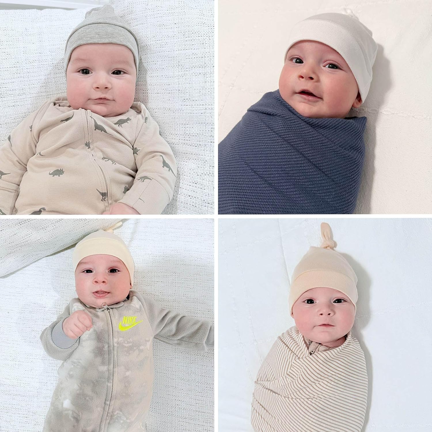 BEoffer 8 Pack Baby Newborn Hats Set Unisex Top-Knot Beanie Soft Stretchable Hats Adjustable Caps Fit for Infant Girls Boys - Image 3