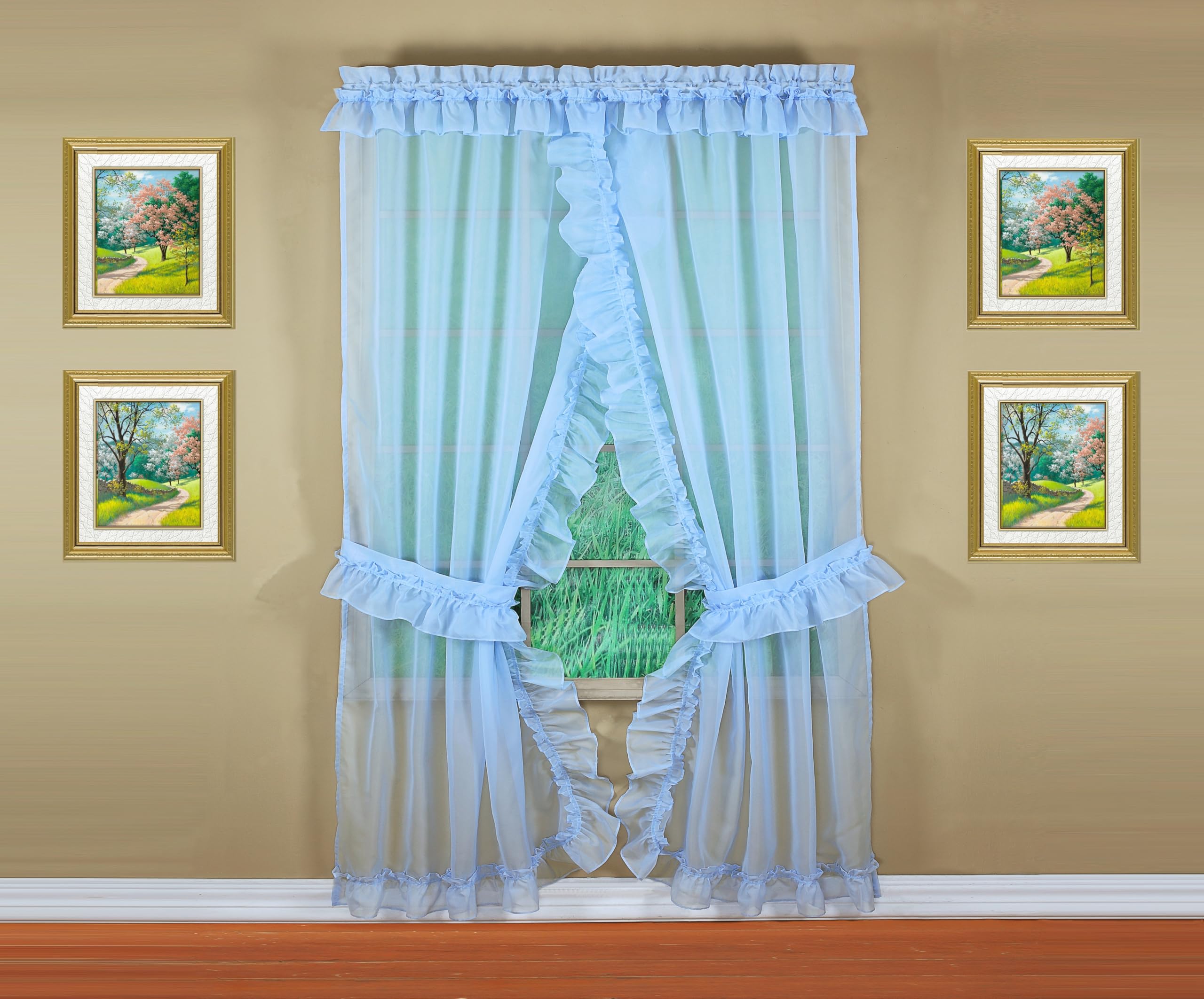 Today's Curtain, Emelia Priscilla Sheer Pair 60" W x 84" L, Sky Blue, 5-Piece-Set