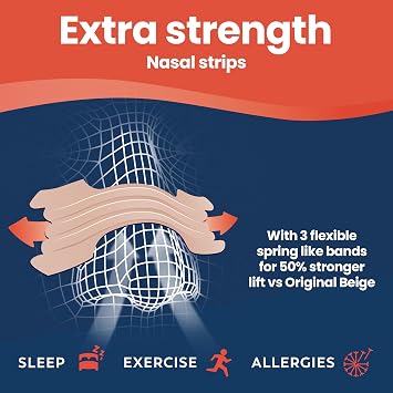 Breathe Right Extra Strength Beige 44 Pieces, Nasal Strips for Snoring, Nose Strips for Breathing, Blocked Nose Relief, Drug-Free Snoring Aid for Men and Women, Pack of 44