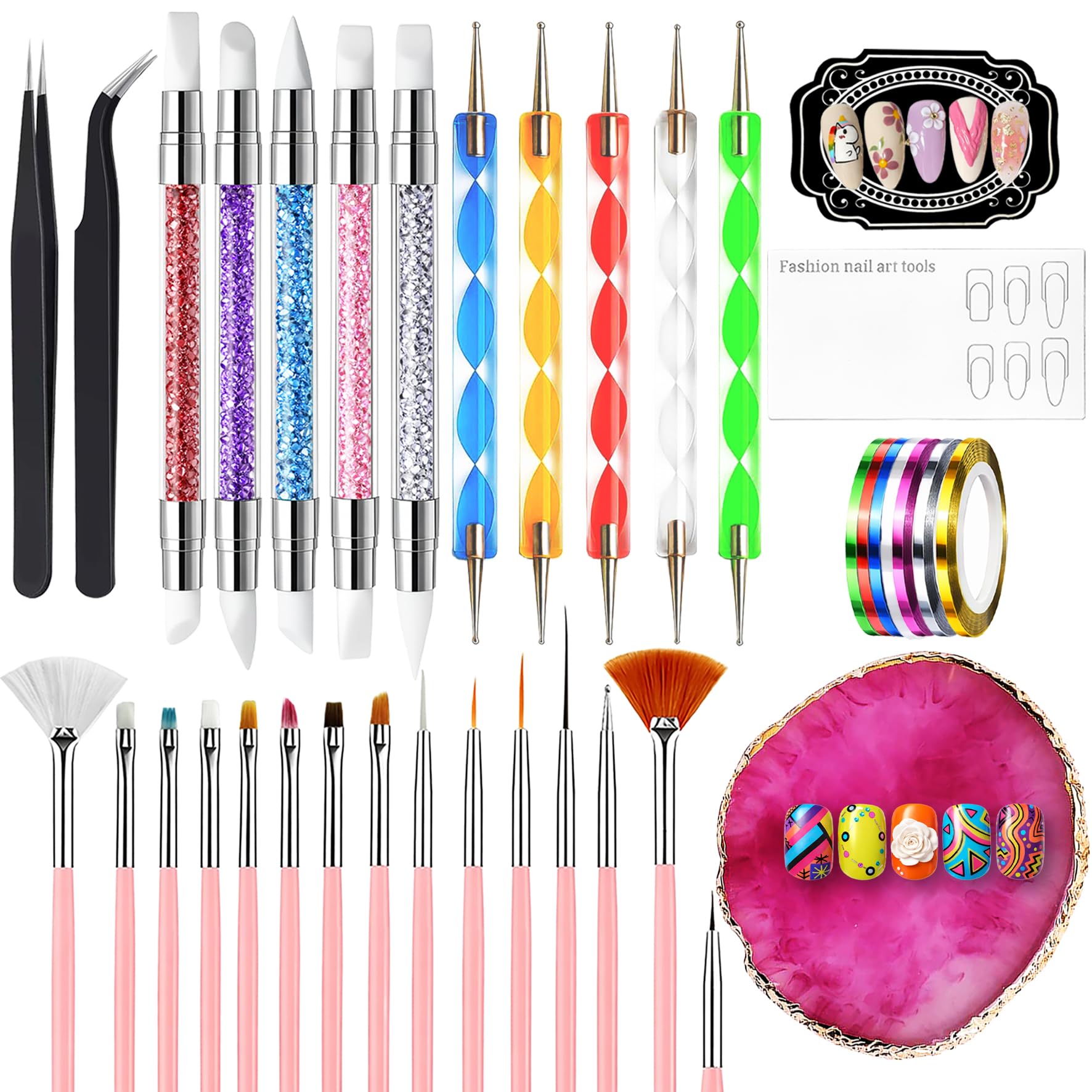 GELPARTY 38 Pcs Nail Art Brush Kit with Dotting & Silicone Nail Art Tools