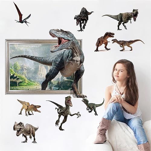 Miniatura 4 de 10 calcomanías de pared de dinosaurio 3D extraíbles, calcomanías de dinosaurio grandes 3D, calcomanías de pared de dinosaurios 3D para sala de estar