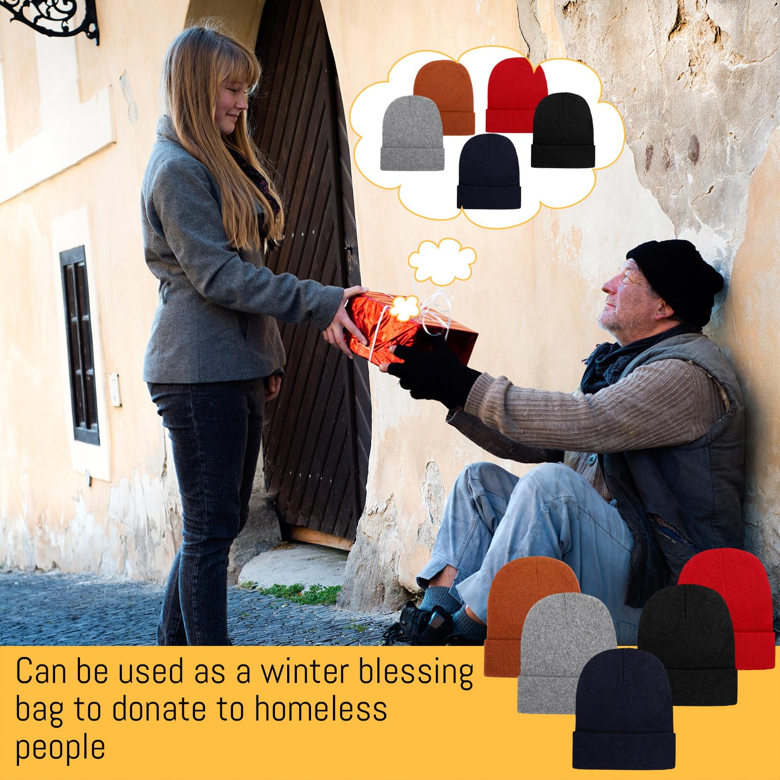 Toulite 200 gorros de invierno a granel para donación de personas sin hogar, unisex, gorro de punto cálido