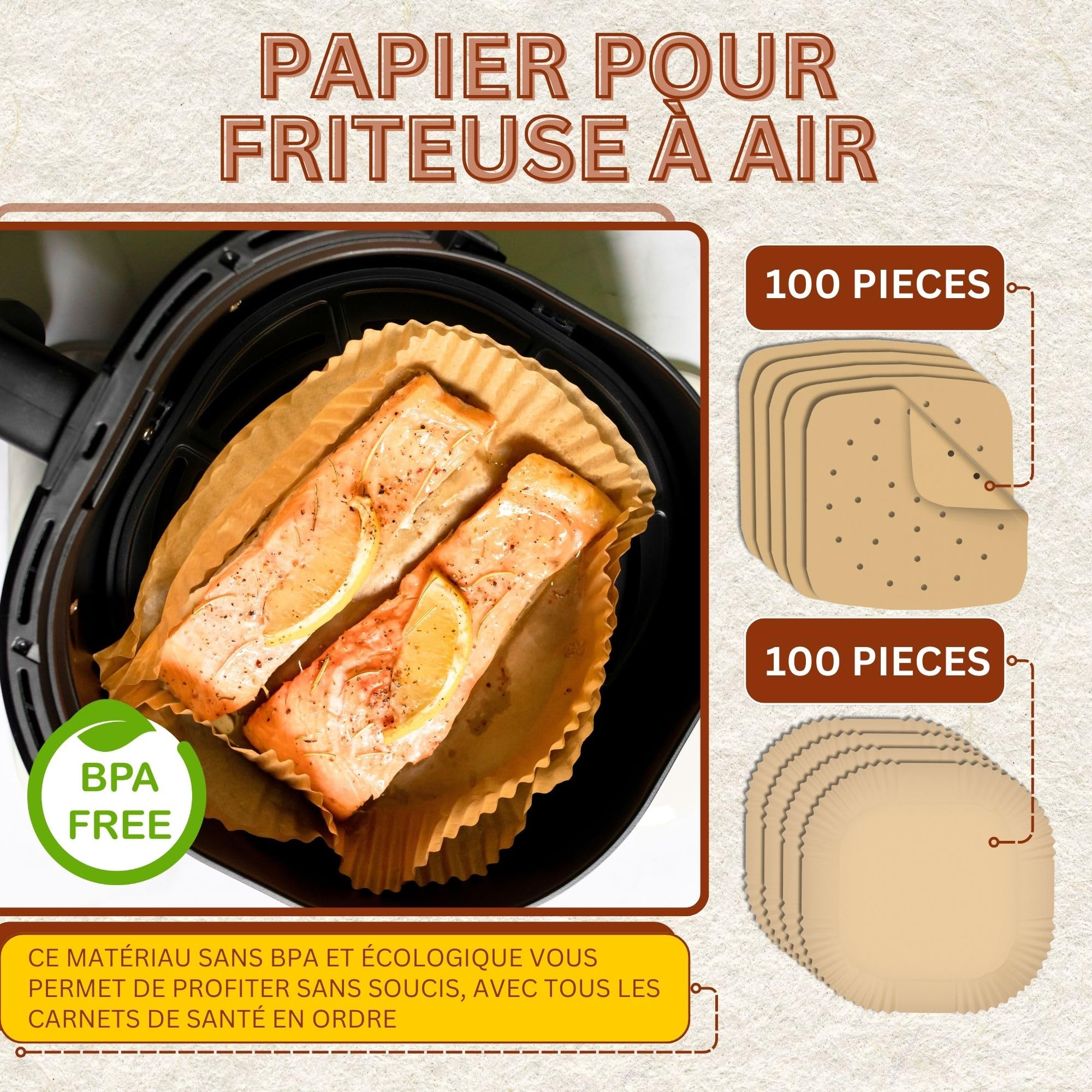 2 Pièces Grille De Friteuse À Air Chaud Avec 100 Pièces De Papier