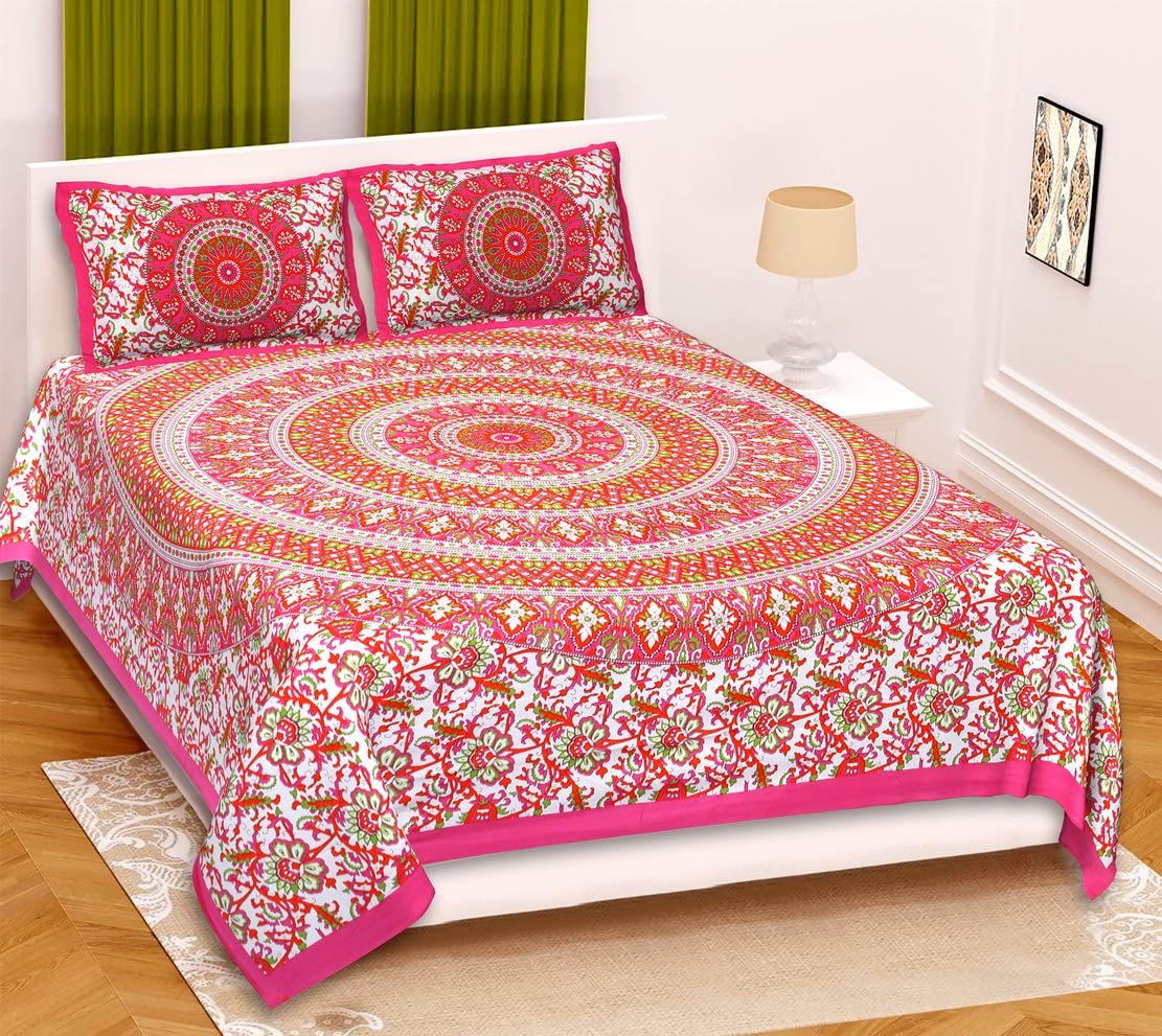 Rajasthani Jaipuri Bedsheet - Green Cotton -10