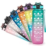 YC Kitchen Motivational Water Bottle with Time Marker - 32oz, Leak-proof BPA Free Sports Water Bottles with Straw & Carrying Strap