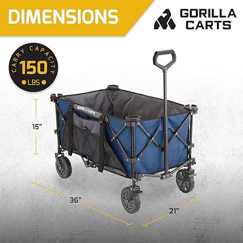 Miniatura 3 de Gorilla Carts Carrito Utilitario Colapsible Plegable para Exteriores, Cama de Gran Tamaño de 7 Pies Cúbicos, Capacidad de Carga de 150 lb, Azul