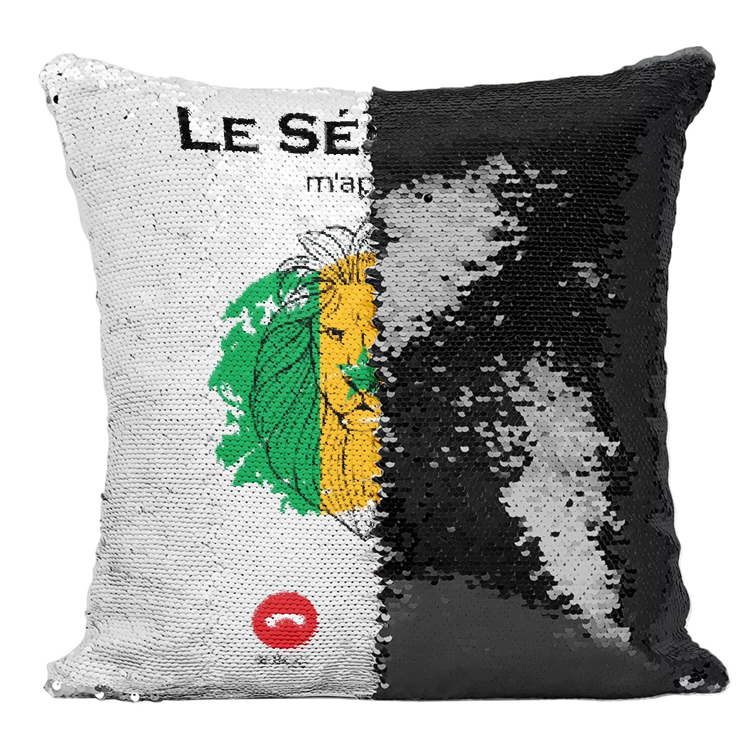 Coussin Sénégal paillettes noires lion pour vibrer au rythme de l'Afrique