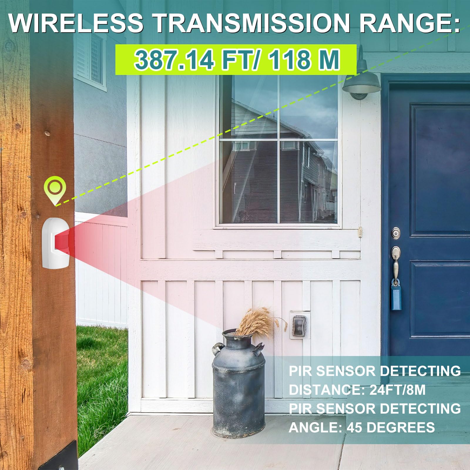 Qualirey Alarma inalámbrica con sensor de movimiento exterior con receptor, sensor infrarrojo resistente a la intemperie, detector de sistema de alerta de negocios de seguridad para interiores (estilo