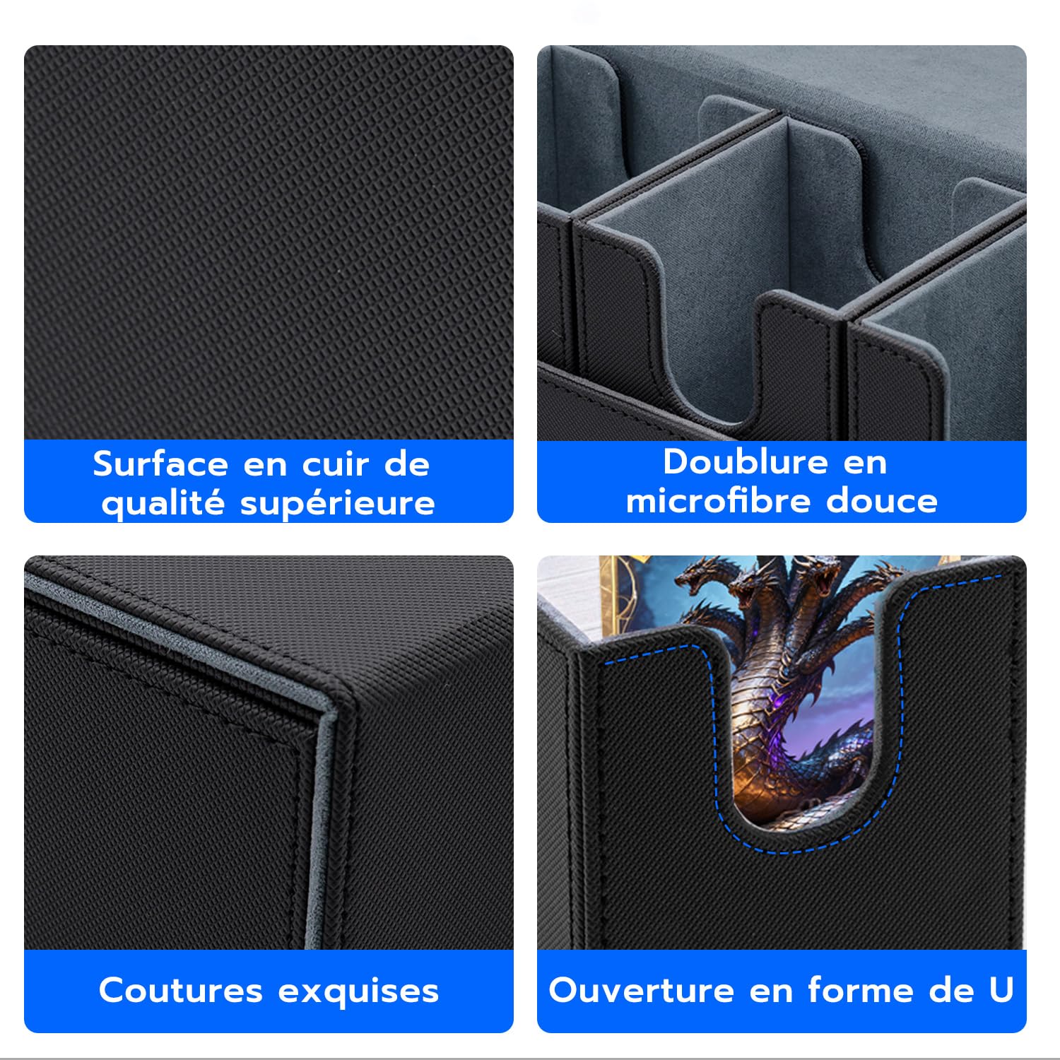 Organisateur de Bureau 5-en-1 en Cuir PU, Boîte de Rangement Magnétique Élégante pour Cartes 800+ TCG et Petits Objets, Coffret de Collection Décoratif pour Maison et Bureau - Noir