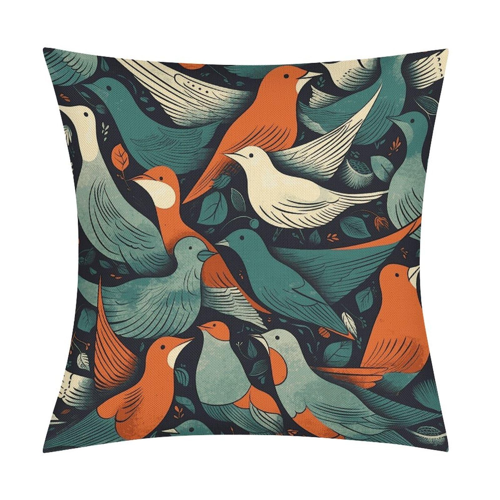Fodpand Style Flock Of Birds Pillow Covers 18X18 Inch, Pillow Cases Boho Farmhouse, Throw Pillow Covers For Couch Sofa Bed Spring Home Decor