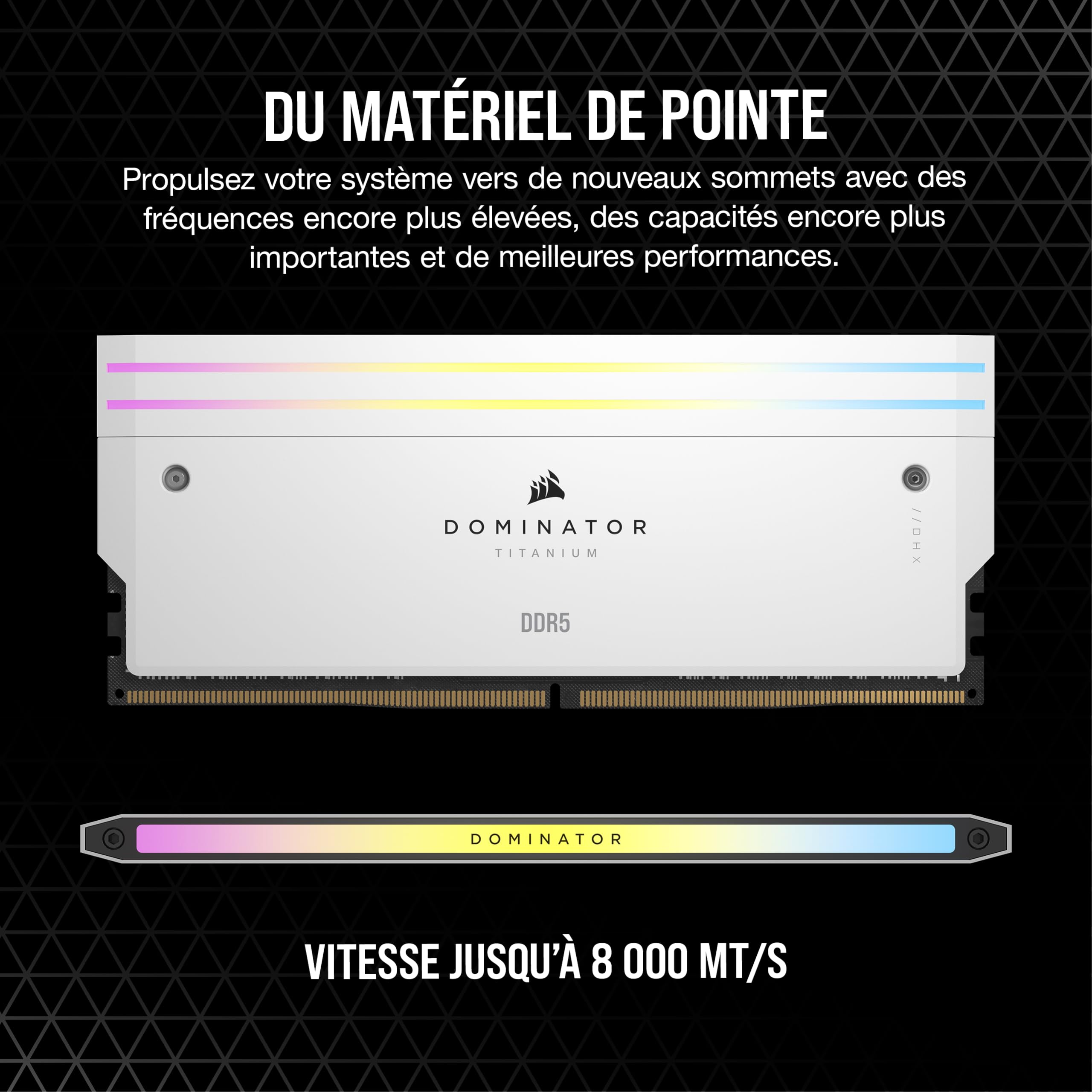 CORSAIR Dominator Titanium RGB DDR5 RAM 32Go (2x16Go) DDR5 Jusqu'à 6000MHz CL30 Intel XMP 3.0 Mémoire pour Ordinateur de Bureau - Blanc (CMP32GX5M2B6000C30W)