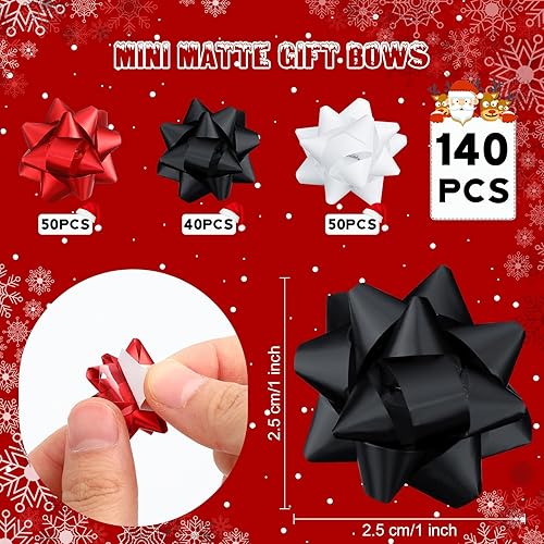 Miniatura 2 de 140 mini lazos de regalo de Navidad para envolver, lazos metálicos de Navidad, lazos autoadhesivos para Navidad, vacaciones, bodas (rojo, blanco,