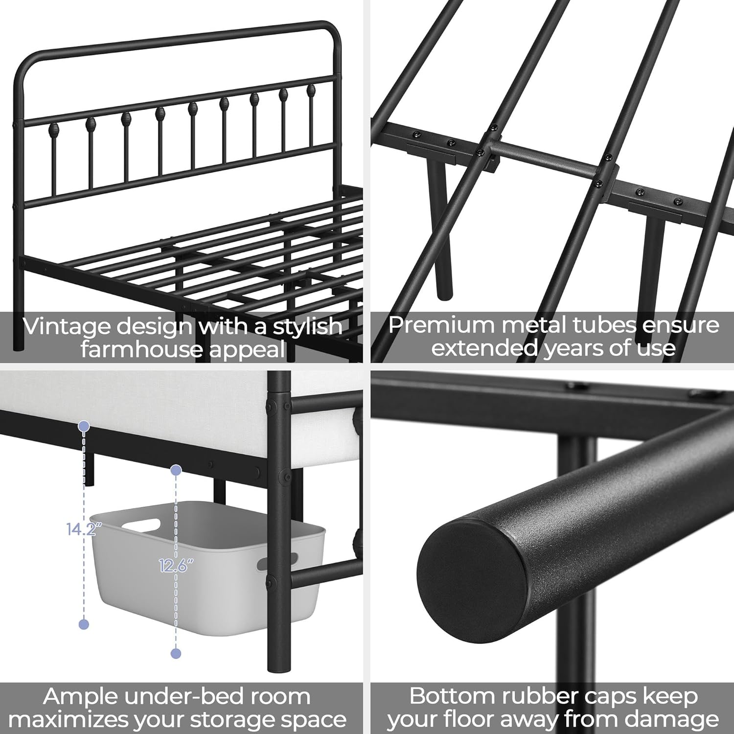 Yaheetech Classic Metal Platform Bed Frame Mattress Foundation with Victorian Style Iron-Art Headboard/Footboard/Under Bed Storage/No Box Spring Needed/King Size Black - Image 5