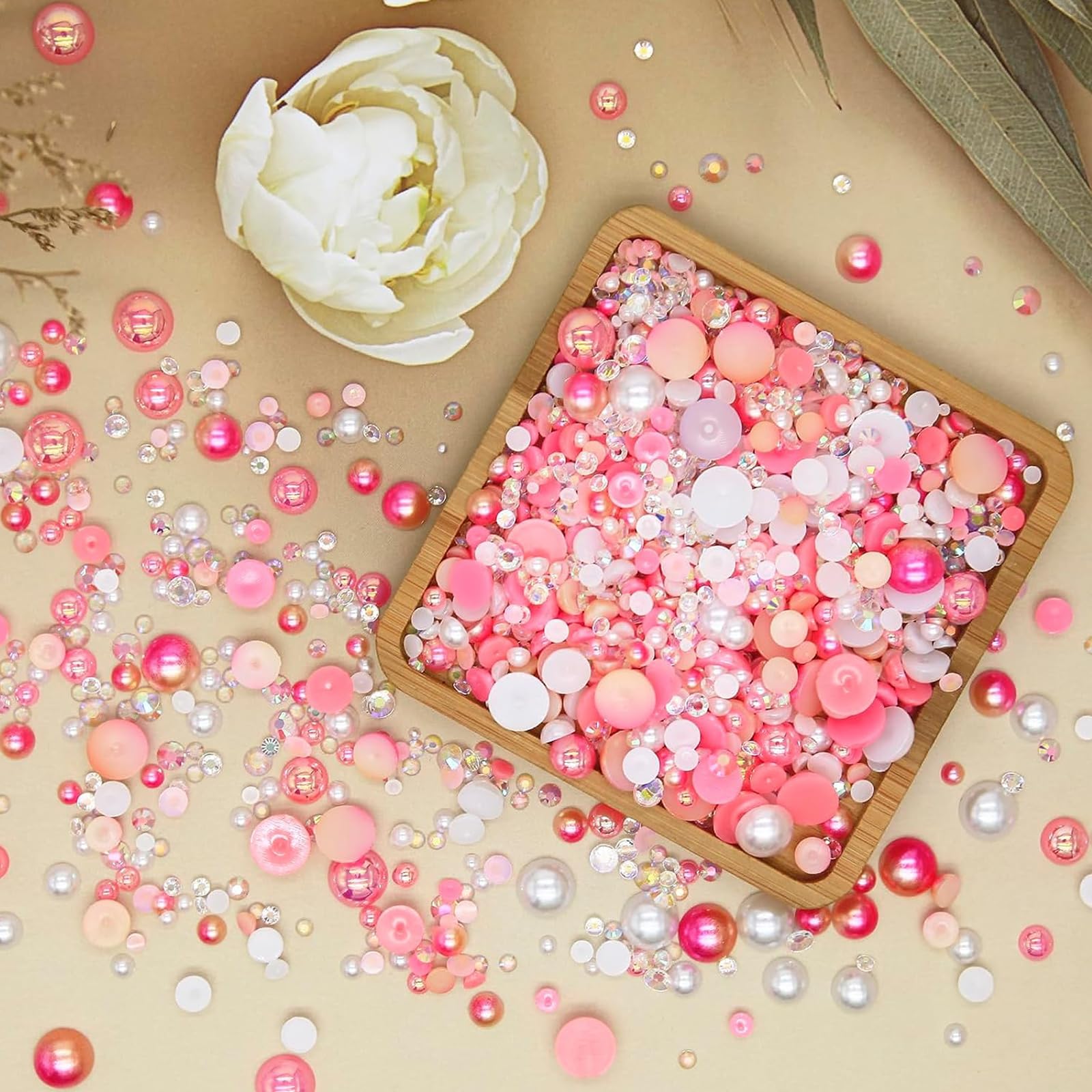 Perline E Strass A Retro Piatto - 30g Mix Colori (rosa E Bianco