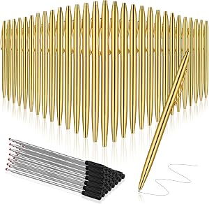 30Pcs Gold Ballpoint Pens Metal Retractable Pens Slim Metallic Ballpoint Pens for Writing Gold Fancy Pens with 30 Black Ink 1.0 mm Medium Point Refills for Office Business Wedding Supplies