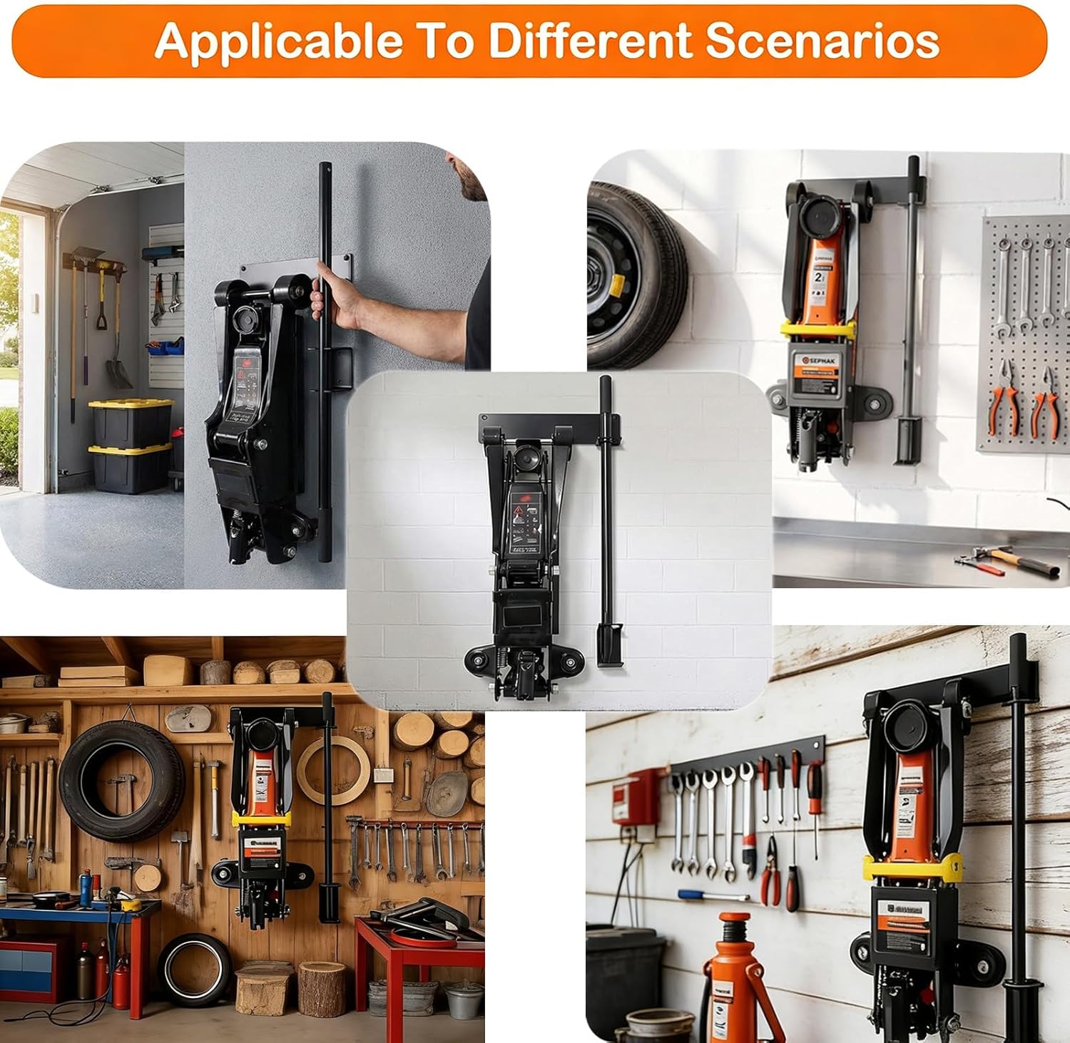 Jack Stand Wall Mount Rack Organizer, Heavy Duty Hydraulic Trolley Jack Storage Brackets, Garage Wall Mounted Tool Holder for Tower Racing Car Trailer Maintenance