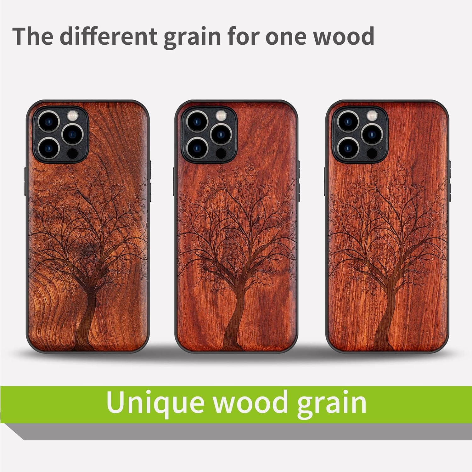 Carveit Magnetic Wood Case for iPhone 12 Pro Case [Natural Wood & Black Soft TPU] Shockproof Protective Unique & Classy Wooden Cover Compatible with MagSafe (Leafy Tree-Rosy)