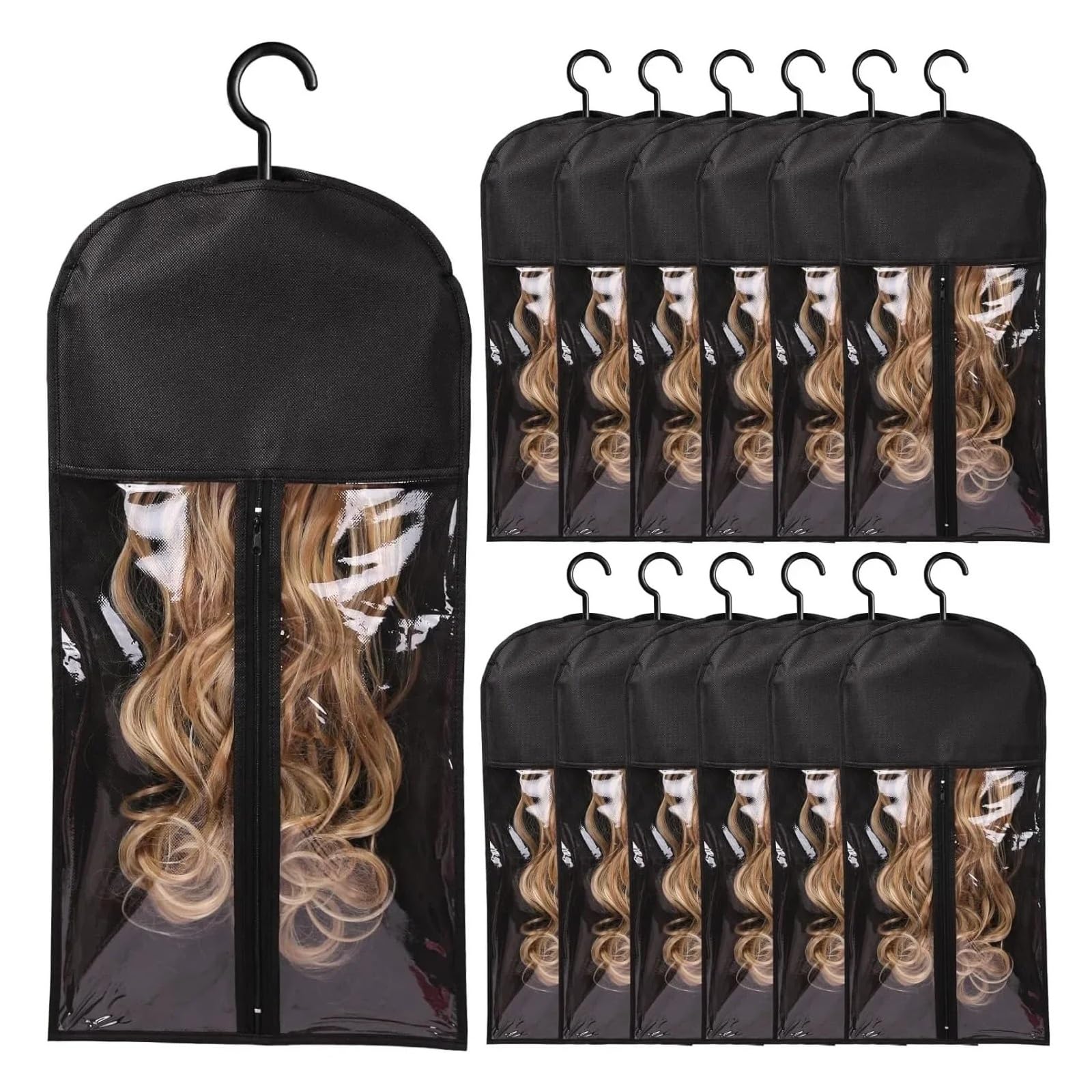 PerüCken Aufbewahrungsbeutel Haarverlängerungshalter, Perücken-Aufbewahrungstasche mit Aufhänger, Haarteile, Pferdeschwanz-Bündel, Aufbewahrungstasche for Reisen im Store Style Hair(Black-3pcs)