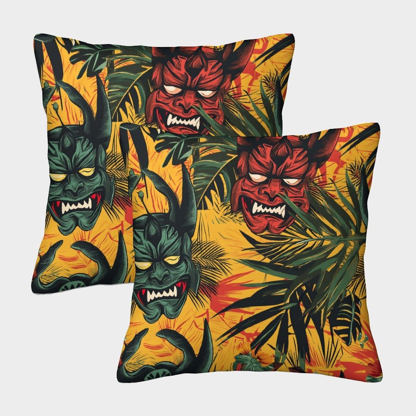 kaiyun 2 Pack Island Pattern Square Pillow Cover Cushion Cover 50x50cm Suitable for Sofa Bed Chair,3D Devil Tropical Plants Pattern