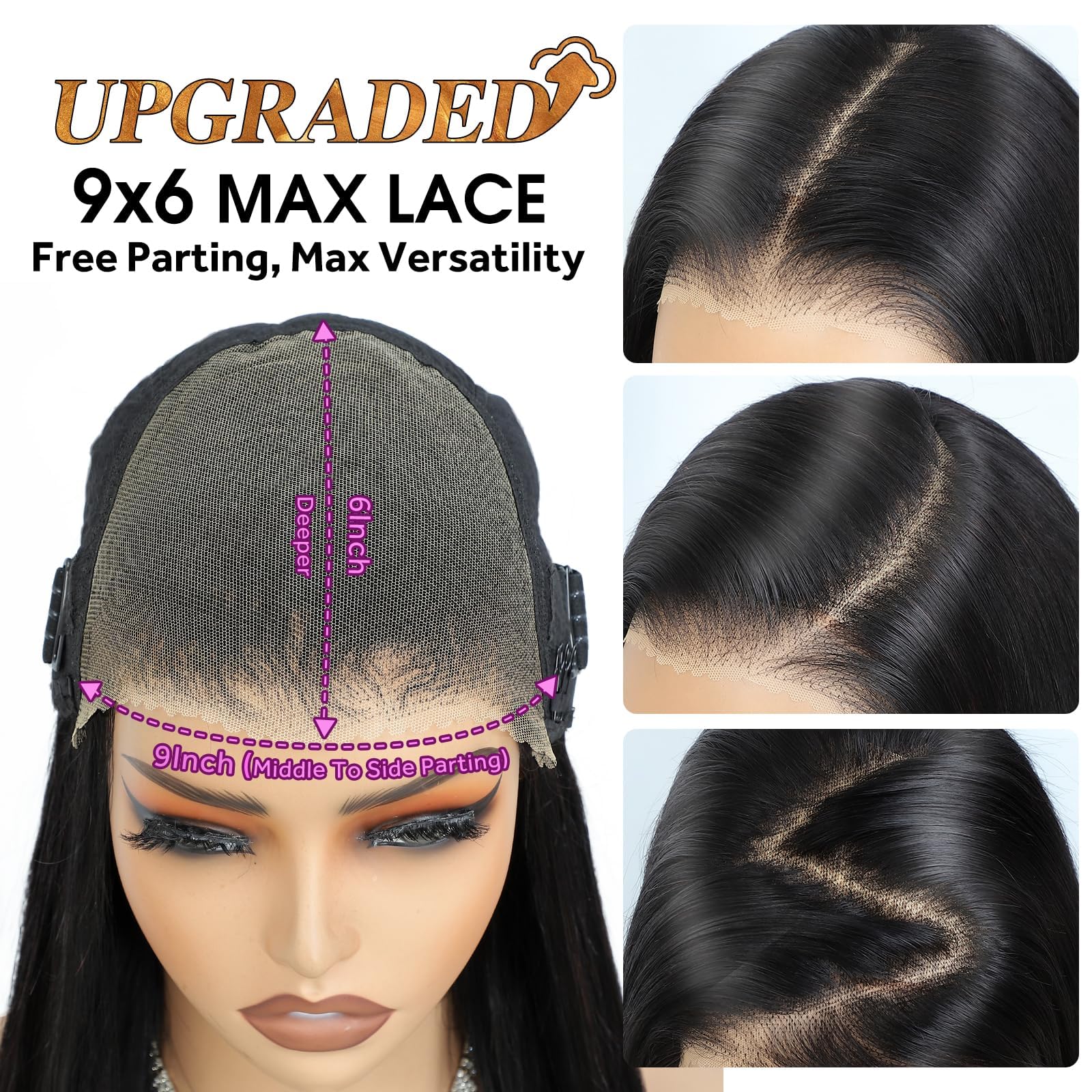 Beluck 200 Density 9x6 Glueless Wig Human Hair for Black Women Pre Cut Max Lace Straight Human Hair Wig - Image 2