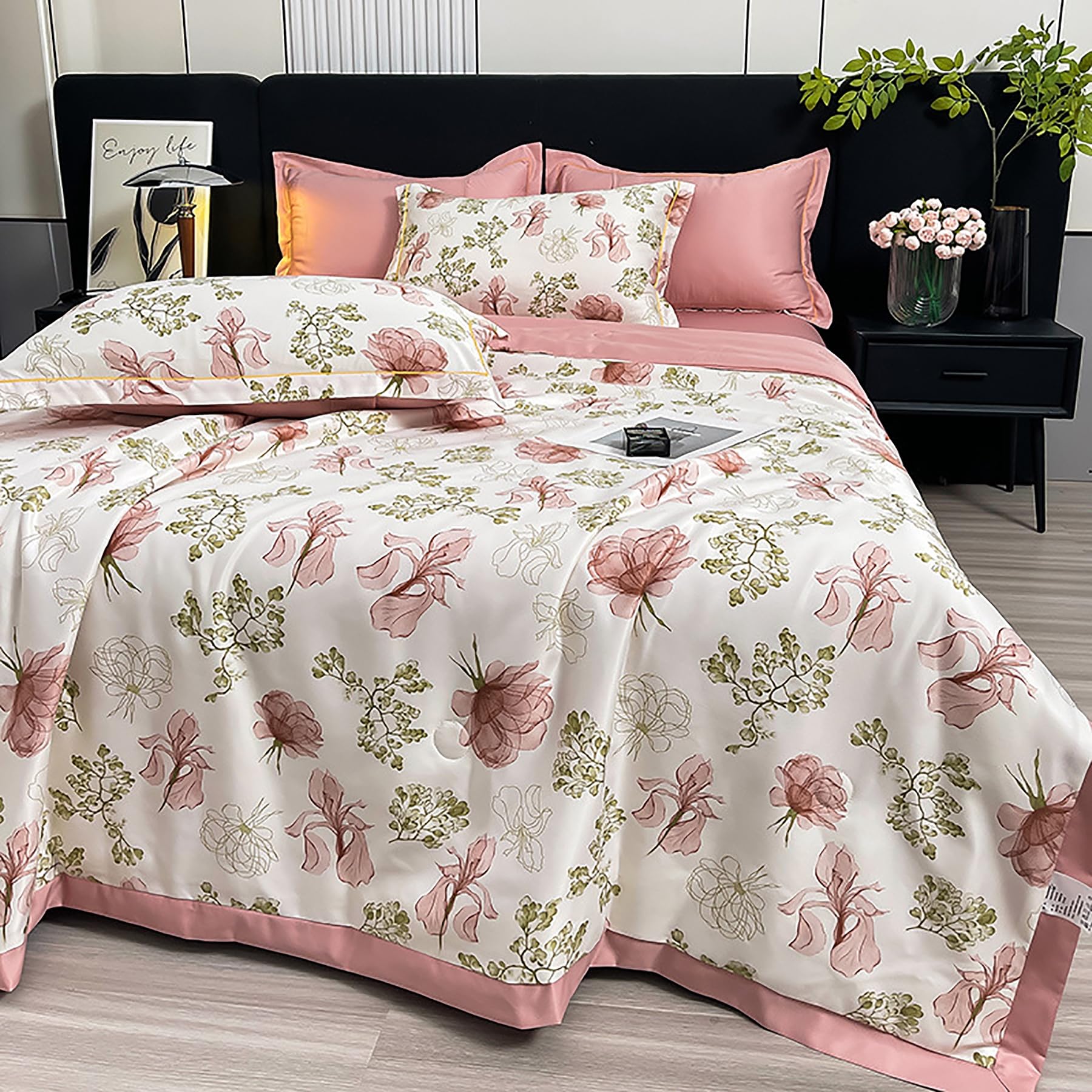 Ensemble de couette d'été contre la transpiration nocturne parure rose lavable 200x230