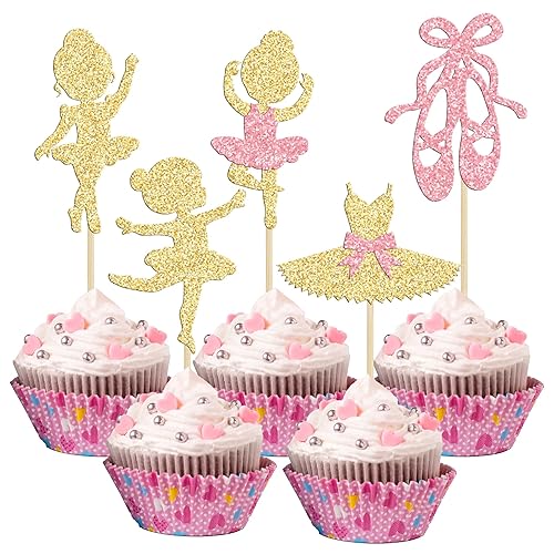 Miniatura 8 de Gyufise 24 piezas de tutú de bailarina para cupcakes con purpurina negra para ballerina, decoración de cupcakes para bailarina, baby shower, fiesta