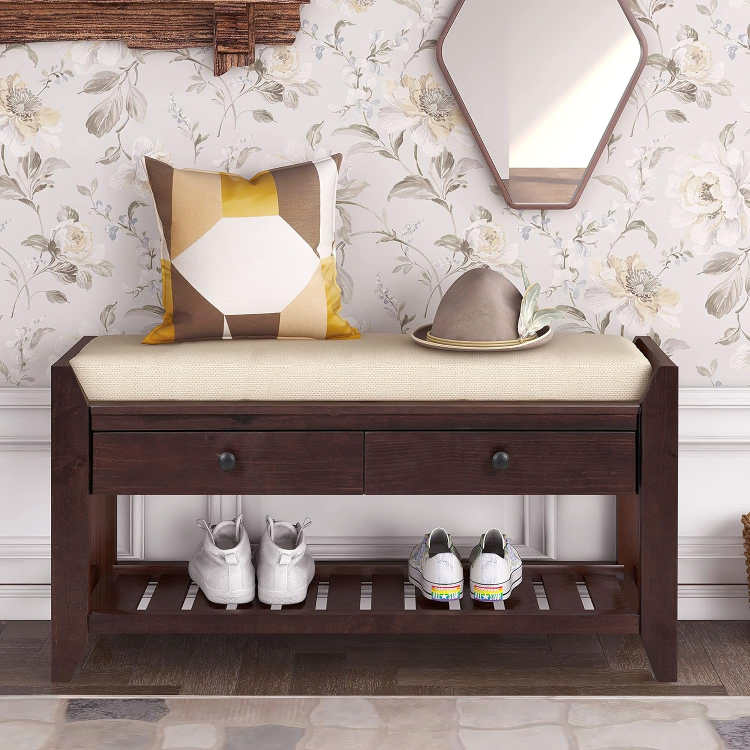 LNRLZYLS Shoe Storage Bench with Padded Cushion, Entryway