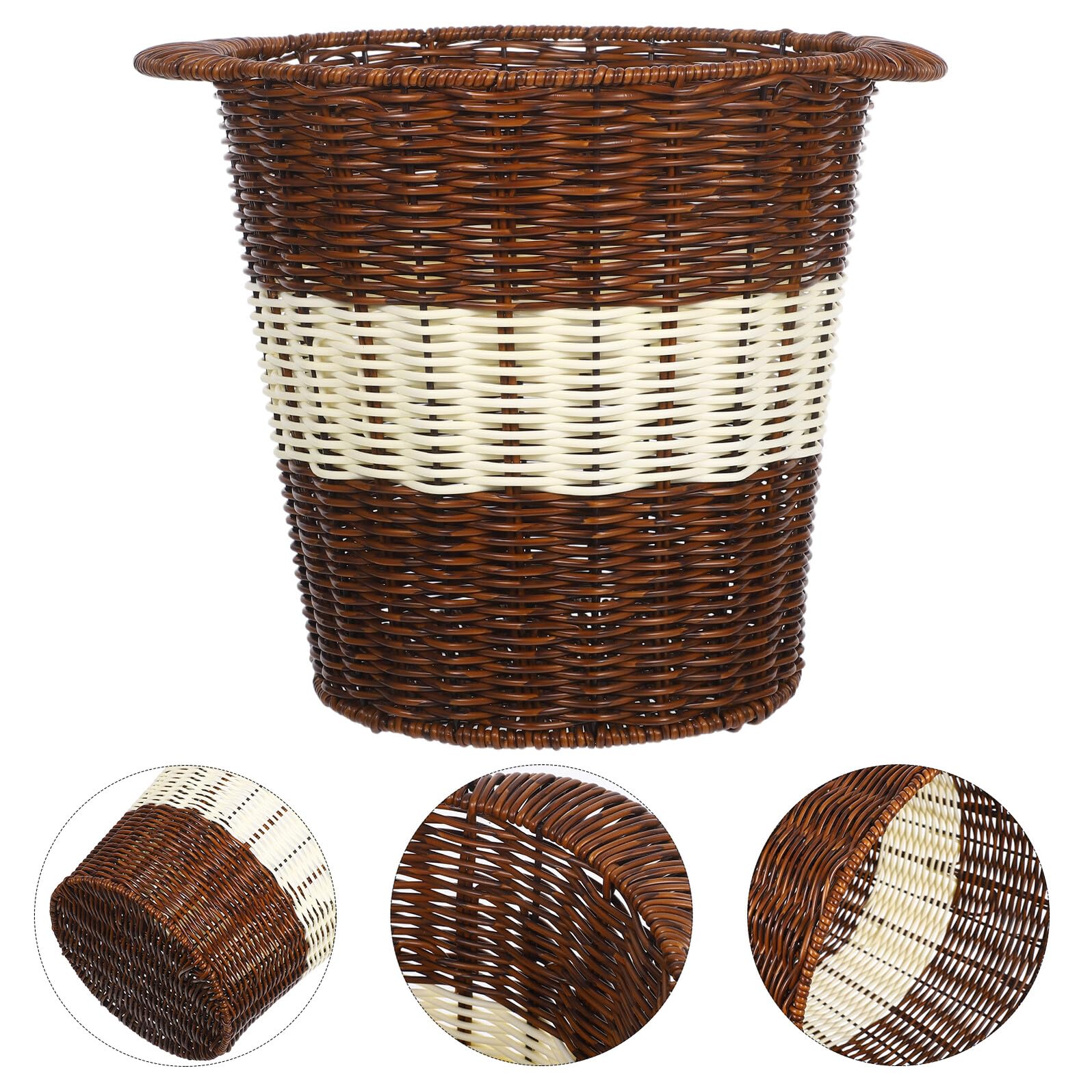 Cestino per Carta Straccia Intrecciato in Simile al Rattan per Ufficio e Bagno Grande Capacità Design Ventilato Facile da Pulire