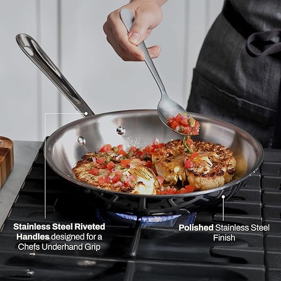 All-Clad D3 Stainless Steel 12 inch Frying Pan With Lid- Made in the USA- The Original Bonded Professional Cookware- Oven Safe & Induction Compatible