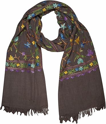 Mogul Women Kashmiri Shawl Wrap Crewel Floral Embroidered Ethnic Scarves Stole