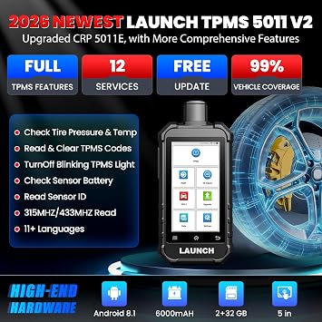 2026 Launch X431 Creader 5011 V2 TPMS Tool,TPMS Sensor (315+433MHz) Read/Activate/Relearn/Reset Scanner Tool,OBD2 Code Reader& 12 Hot Rests, Lifetime Free Update