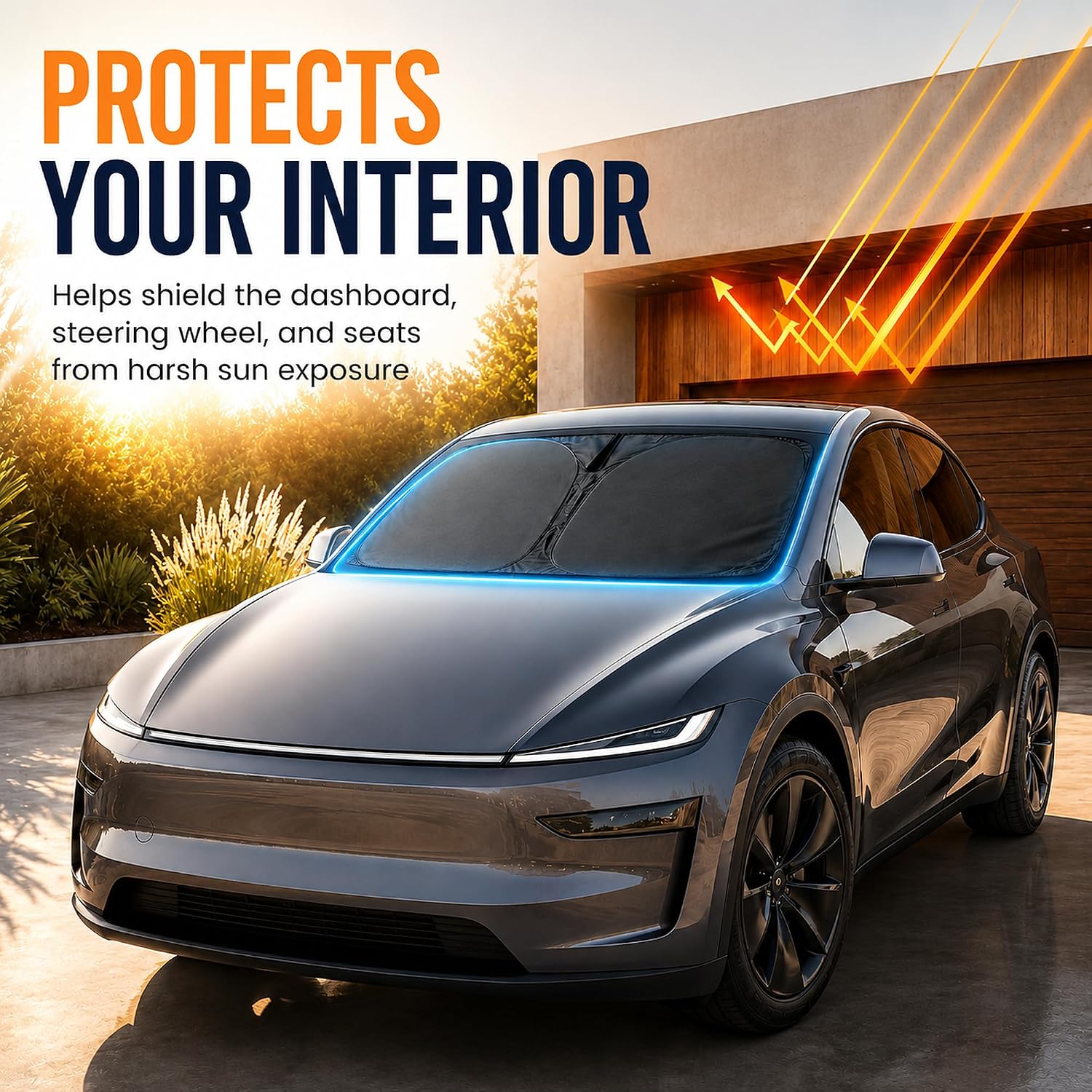 Tesla Model Y Juniper 2025 2026 Windshield Sunshade, Foldable Heat Insulation Sun Shade [OEM Fit, UV & Heat Blockage] Front Window Sun Visor for Model Y Accessories