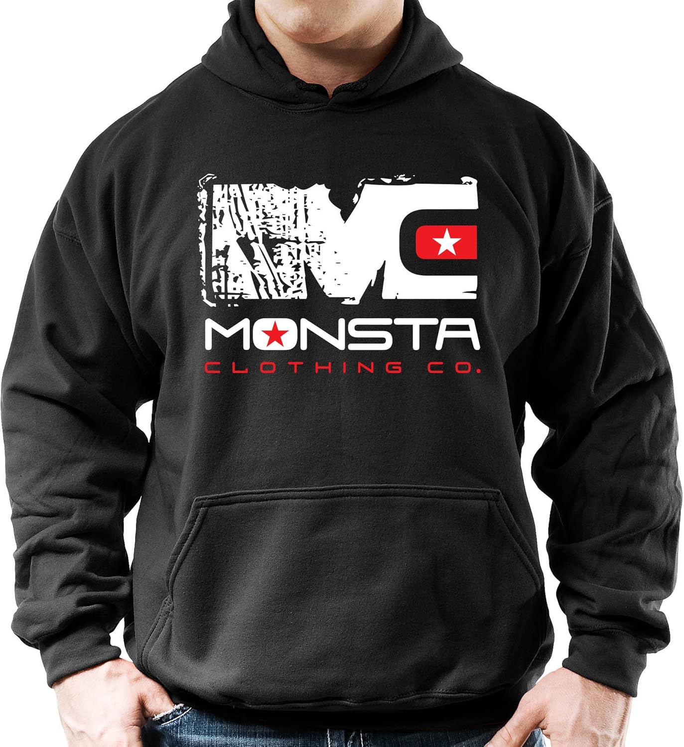 Monsta Clothing Co. Men's Bodybuilding (MC-Icon-108) Gym Hoodie (G:BK-A:WT/RD)