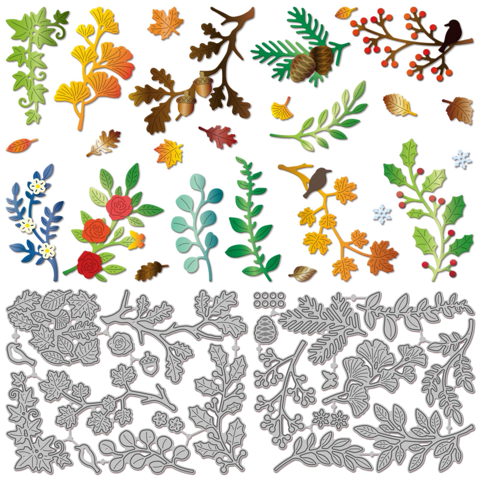 Spring Branches Cutting Dies for Card Making Flowers and Leaves Metal Die Cuts Birds Vine Plants Die Cut Dies for DIY Embossing Scrapbooking Paper Crafts Decor