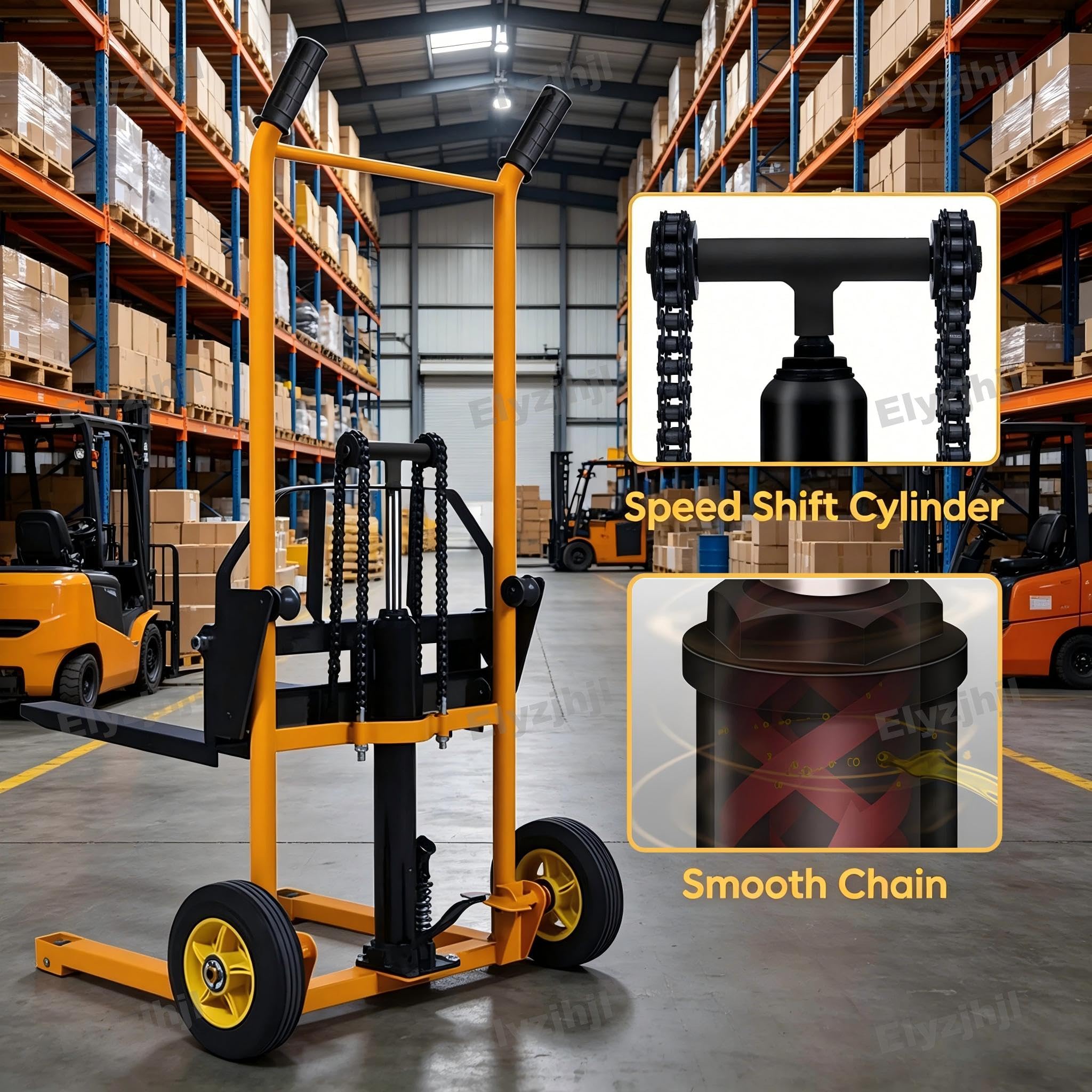 Apilador Manual ElevacióN Materiales Carretilla Elevadora Transporte | Transpaleta Horquilla traspaletas manuales con Capacidad de 200kg Apiladora de palets Ruedas PU Ruedas de Goma 250 mm