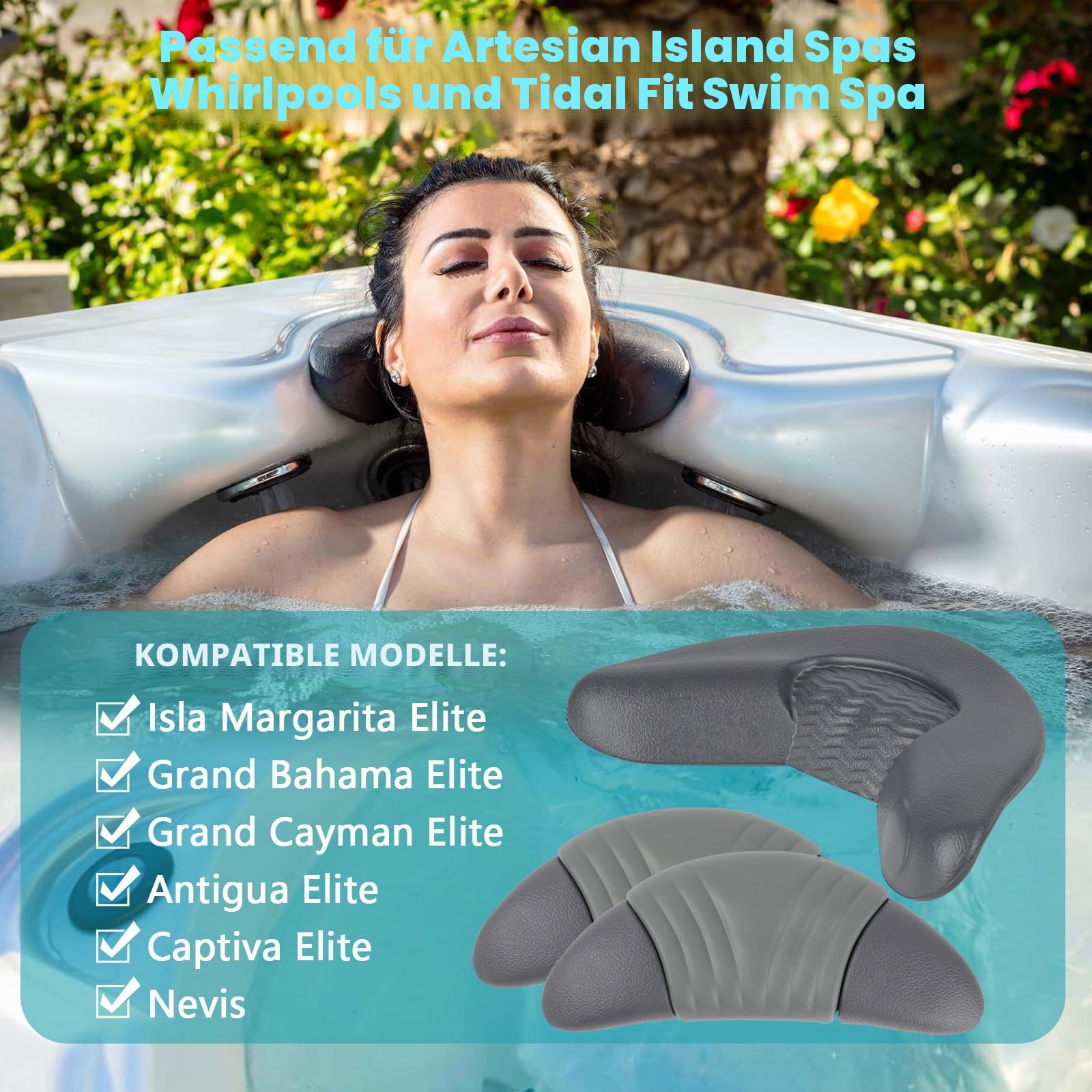 IWIWE Ersatz-Kopfstützenkissen, passend für Artesian Island Spas, Whirlpools und Tidal Fit Swim Spa (Dunkelgrau, 3er-Pack, enthält ein Nackenkissen und zwei Kopfkissen 26-1303-85)