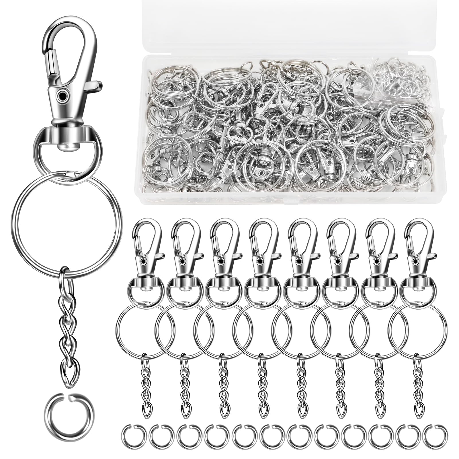 300 stuks sleutelringen met ketting, sleutelringen met ketting, accessoires voor het maken van sieraden (zilver