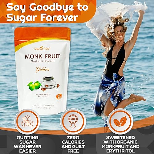 Miniatura 3 de Natural Mate Edulcorante de fruta de monje con eritritol  Dorado (16 onzas1 libra, 1 paquete)  Sustituto de azúcar natural granular  Reemplazo de