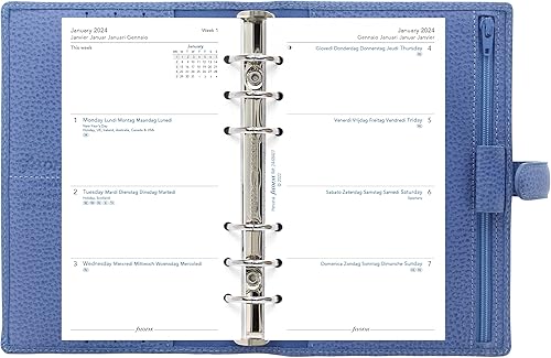 Miniatura 6 de Filofax Finsbury - Organizador de tamaño personal, color azul Vista - Cuero granulado tradicional, seis anillos, calendario semanal para ver,