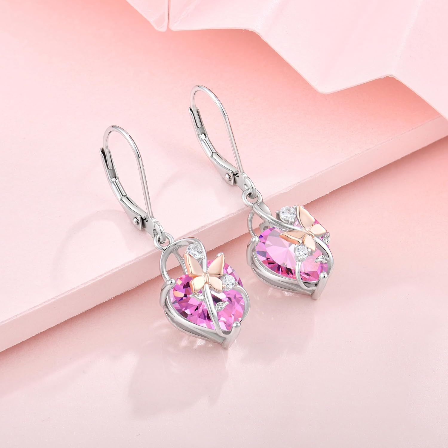 Dangle Drop Leverback Earrings for Women, 925 Sterling Silver Infinity Butterfly Heart July Birthstone Ruby Color Earrings Jewelry Gifts, Anniversary Birthday Gifts for Her