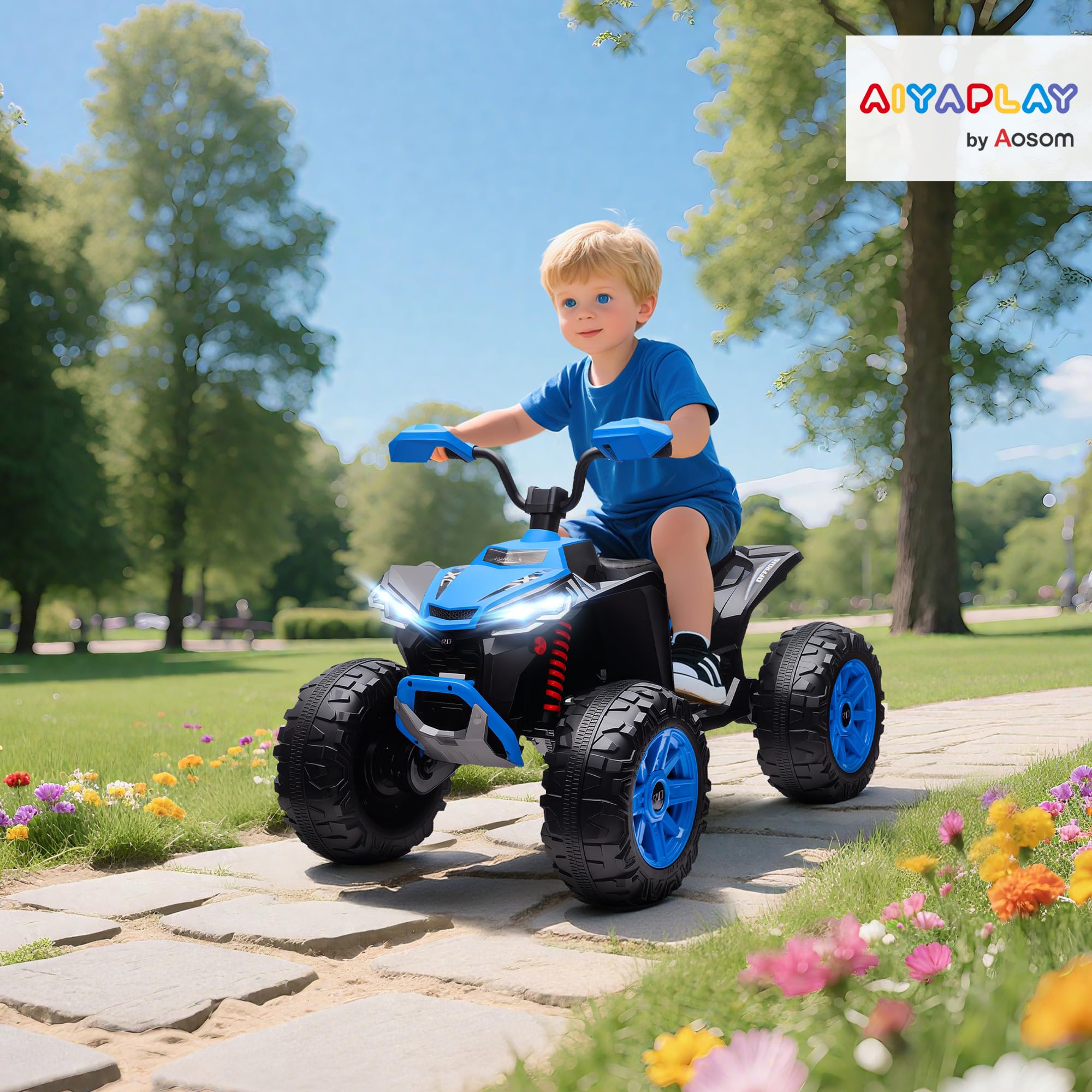 AIYAPLAY Quad électrique 24V pour Enfants Marche Avant/arrière Bleu
