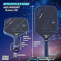 Vista 3 de Carbon Fiber Pickleball Paddle 16mm – Professional Pickleball Paddles with Superior Control, Power & Spin – Extended Handle for Two-Handed Grip