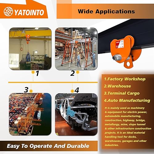 Miniatura 6 de Carro de haz de 1100 libras, capacidad de 0.5 toneladas, 4 ruedas de empuje manual, carrito I Beam resistente, rodillos de doble pista para vigas I