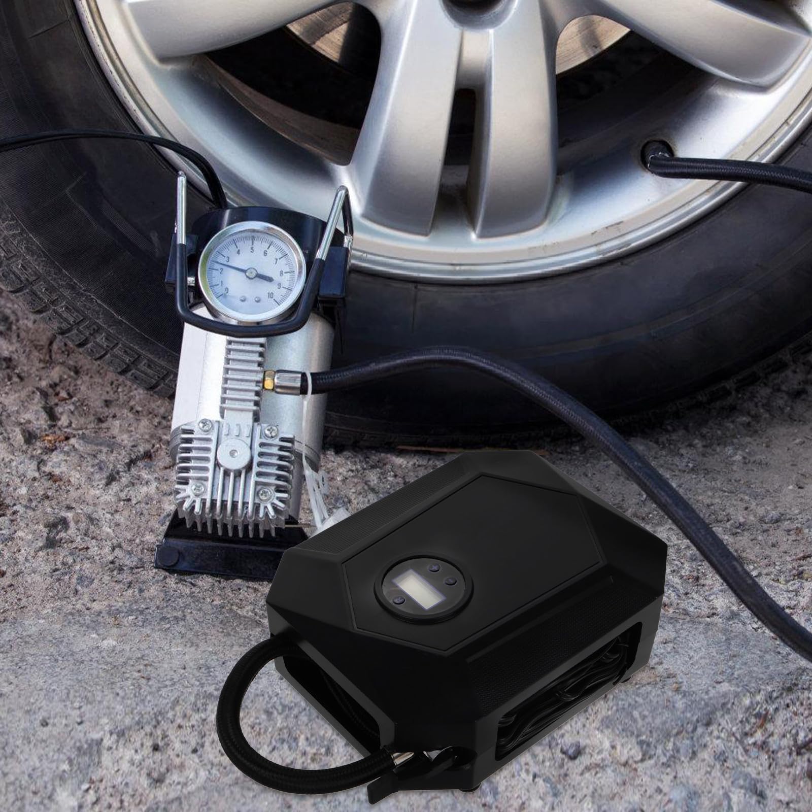 Tragbare Autoreifen Luftpumpe 12v aus Abs und Kupfer mit Digitalanzeige